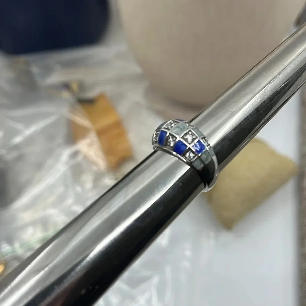 💍 Ross Simons Diamonique Blue Enamel Checkerboard Ring - Picture 10 of 16